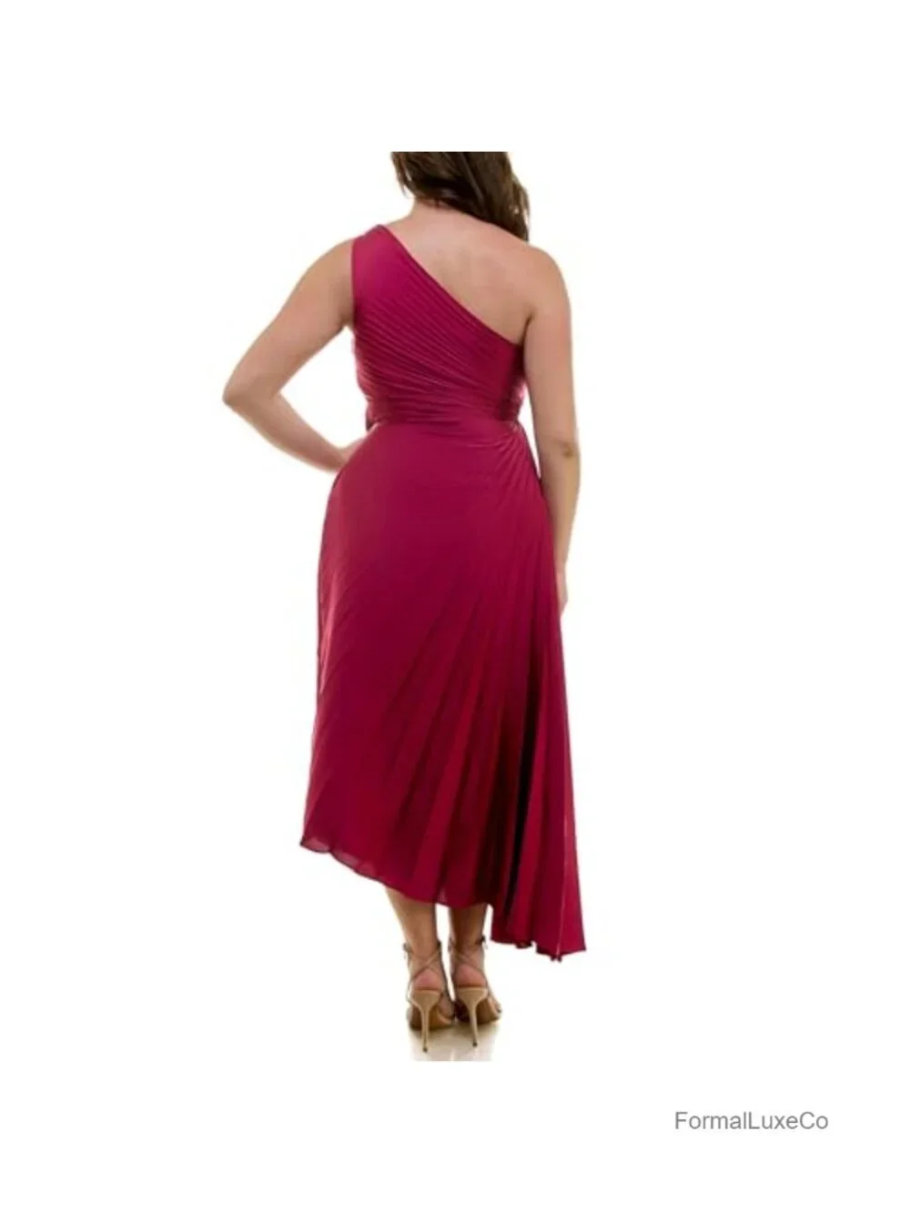 Nicole Miller New York Women's Midi Dress One Shoulder Pleated Satin